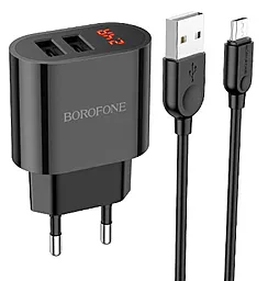 Сетевое зарядное устройство Borofone BA63A Richy 2.4a 2xUSB-A ports charger + micro USB cable black - фото Сетевое зарядное устройство Borofone BA63A Richy 2.4a 2xUSB-A ports charger + micro USB cable black