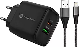 Мережевий зарядний пристрій Powermax Eclipse 30w PD USB-C/USB-A ports charger + Lightning cable black - фото Мережевий зарядний пристрій Powermax Eclipse 30w PD USB-C/USB-A ports charger + Lightning cable black