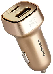 Автомобильное зарядное устройство Momax 15w USB-C/USB-A ports car charger gold (UC4TCL) - фото Автомобильное зарядное устройство Momax 15w USB-C/USB-A ports car charger gold (UC4TCL)