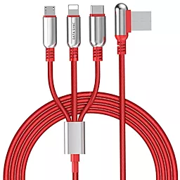 Універсальний кабель Hoco U17 Combo 3-in-1 USB-A to Type-C/Lightning/micro USB 12w 2.4a 1.5м сable Red