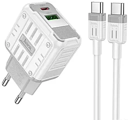 Мережевий зарядний пристрій Hoco C135A 20w PD/QC USB-C/USB-A ports fast charger + USB-C to USB-C cable white - фото Мережевий зарядний пристрій Hoco C135A 20w PD/QC USB-C/USB-A ports fast charger + USB-C to USB-C cable white