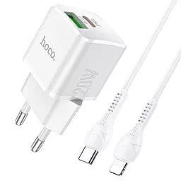 Сетевое зарядное устройство Hoco N20 20w PD USB-C/USB-A ports fast charger + USB-C to Lightning cable white