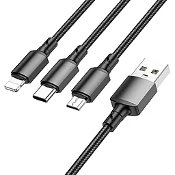Универсальный кабель Borofone BX72 3-in-1 USB-A to Type-C/Lightning/micro USB 10w 2a 1м сable Black - миниатюра 2 Универсальный кабель Borofone BX72 3-in-1 USB-A to Type-C/Lightning/micro USB 10w 2a 1м сable Black - миниатюра 2