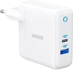 Сетевое зарядное устройство Anker PowerPort 35w PD/CQ USB-C/USB-A ports home charger white (A2636G21)