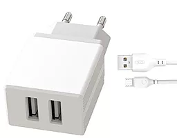 Сетевое зарядное устройство XO L75 2.4a 2xUSB-A ports charger + micro USB cable white