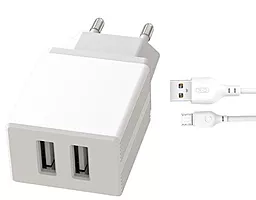 Мережевий зарядний пристрій XO L75 2.4a 2xUSB-A ports charger + micro USB cable white - фото Мережевий зарядний пристрій XO L75 2.4a 2xUSB-A ports charger + micro USB cable white