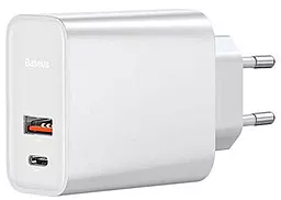 Мережевий зарядний пристрій з швидкою зарядкою Baseus Wall Charger USB-C + USB PPS Quick Charge 30W White (CCFS-C02)
