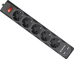 Сетевой фильтр (удлинитель) Defender DFS 755 2200w 2xUSB-A 5 розеток 5м c выключателем черный - фото Сетевой фильтр (удлинитель) Defender DFS 755 2200w 2xUSB-A 5 розеток 5м c выключателем черный