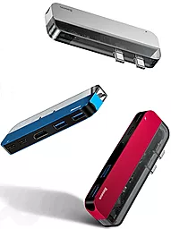 Мультипортовый USB Type-C хаб Baseus Transparent Series Dual USB-C Multifunctional Adapter Red (CAHUB-TS09) - миниатюра 2