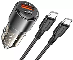 Автомобильное зарядное устройство Borofone BZ20A Smart 83w PD USB-C/USB-A ports car charger + USB-C to USB-С cable black - фото Автомобильное зарядное устройство Borofone BZ20A Smart 83w PD USB-C/USB-A ports car charger + USB-C to USB-С cable black