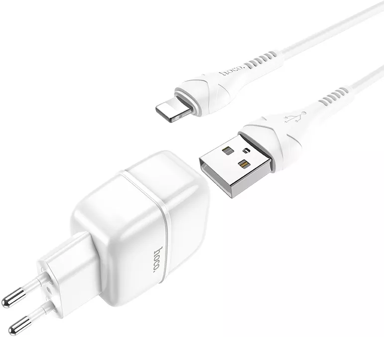 Сетевое зарядное устройство Hoco C77A 2.4a 2xUSB-A ports charger + Lightning cable white - фото 2