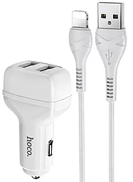 Автомобильное зарядное устройство Hoco Z36 2.4a 2xUSB-A ports car charger + Lightning cable white - фото Автомобильное зарядное устройство Hoco Z36 2.4a 2xUSB-A ports car charger + Lightning cable white
