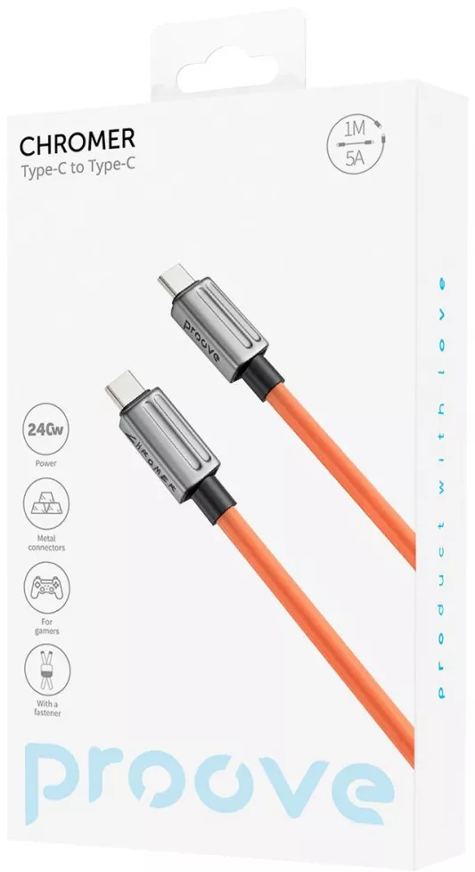 Кабель Proove Chromer USB Type-C - Type-C 240w 5a 1м PD cable Orange - фото 3