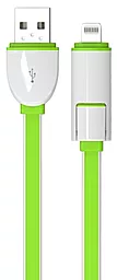 Кабель USB LDNio 2-in-1 USB Lightning/micro USB Cable Green (LC82)