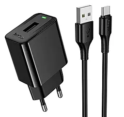 Сетевое зарядное устройство Hoco CS91A 2.1a USB-A port charger + USB-A - Type-C cable Black - фото Сетевое зарядное устройство Hoco CS91A 2.1a USB-A port charger + USB-A - Type-C cable Black