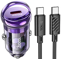 Автомобильное зарядное устройство Hoco Z53 30w PD USB-C car charger + USB-C to USB-C cable purple - фото Автомобильное зарядное устройство Hoco Z53 30w PD USB-C car charger + USB-C to USB-C cable purple