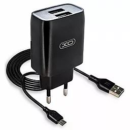 Сетевое зарядное устройство XO L71 2.4a 2xUSB-A ports charger + micro USB cable black - фото Сетевое зарядное устройство XO L71 2.4a 2xUSB-A ports charger + micro USB cable black