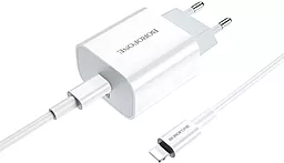 Мережевий зарядний пристрій з швидкою зарядкою Borofone BA38A Speedy 18w PD USB-C home charger + USB-C to Lightning cable white