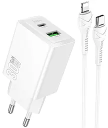 Сетевое зарядное устройство Hoco N71 Nuevo 30w PD USB-C/USB-A ports charger + USB-C to Lightning cable white - фото Сетевое зарядное устройство Hoco N71 Nuevo 30w PD USB-C/USB-A ports charger + USB-C to Lightning cable white