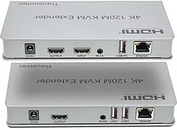 Удлиннитель по витой паре Voltronic для HDMI сигнала HDMI 4K 30 Гц до 120м через CAT5E/6 Silver (HDES120-KVM) - миниатюра 2