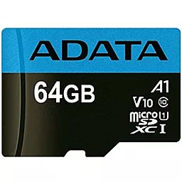 Карта пам'яті ADATA microSDXC 64GB Premier Class 10 UHS-I U1 V10 A1 (AUSDX64GUICL10A1-R) - фото Карта пам'яті ADATA microSDXC 64GB Premier Class 10 UHS-I U1 V10 A1 (AUSDX64GUICL10A1-R)