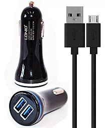 Автомобильное зарядное устройство LDNio DL-C23 15.5w 2xUSB-A ports car charger + micro USB cable black