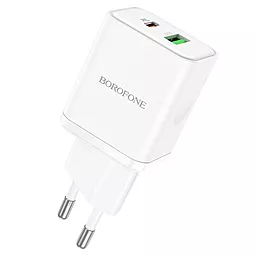Мережевий зарядний пристрій Borofone BN7 PD20W+QC3.0 USB-C+A White