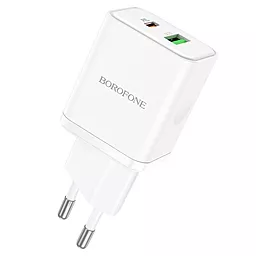 Сетевое зарядное устройство Borofone BN7 20w PD USB-C/USB-A ports charger white - фото Сетевое зарядное устройство Borofone BN7 20w PD USB-C/USB-A ports charger white