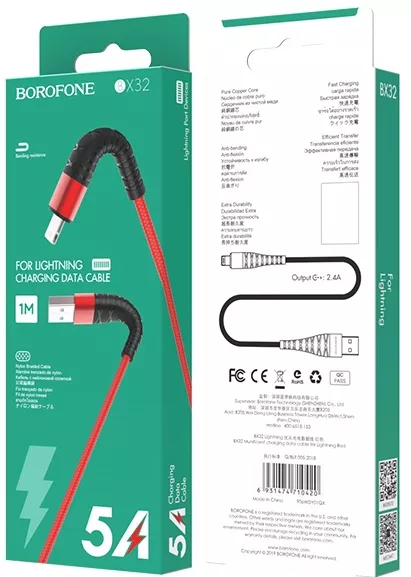 Кабель Borofone BX32 Munificent USB-A - Lightning 12w 2.4a 1м cable Red - фото 6