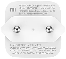 Мережевий зарядний пристрій з швидкою зарядкою Xiaomi Mi 65W Fast Charger Gan Tech Original White (BHR4499GL/AD65GEU) - мініатюра 5