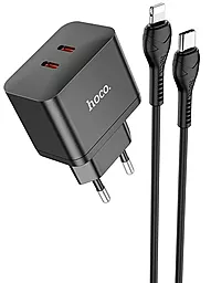 Сетевое зарядное устройство Hoco N29 35w PD 2xUSB-C ports fast charger + USB-C to Lightning cable black - фото Сетевое зарядное устройство Hoco N29 35w PD 2xUSB-C ports fast charger + USB-C to Lightning cable black