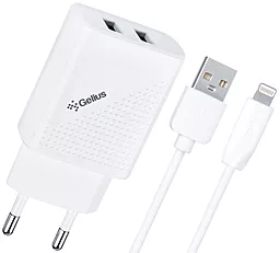 Мережевий зарядний пристрій Gelius Pro Vogue 2.4a 2xUSB-A ports charger + Lightning cable white