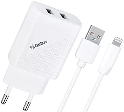 Сетевое зарядное устройство Gelius GP-HC011 Pro Vogue 2.4a 2xUSB-A ports charger + Lightning cable white - фото Сетевое зарядное устройство Gelius GP-HC011 Pro Vogue 2.4a 2xUSB-A ports charger + Lightning cable white