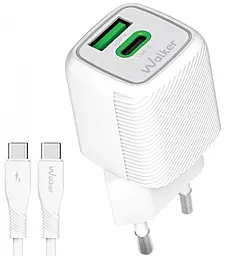 Сетевое зарядное устройство Walker WH-71 30w GaN PD USB-C/USB-A ports charger + USB-C to USB-C cable white - фото Сетевое зарядное устройство Walker WH-71 30w GaN PD USB-C/USB-A ports charger + USB-C to USB-C cable white