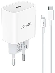 Сетевое зарядное устройство Jokade JB069 27w PD USB-C + USB-C to lightning cable fast charger white - фото Сетевое зарядное устройство Jokade JB069 27w PD USB-C + USB-C to lightning cable fast charger white