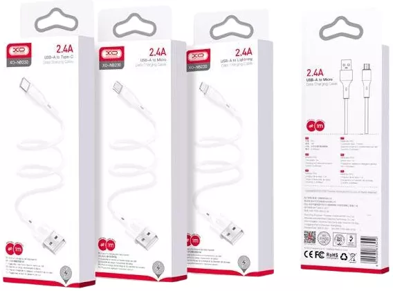 Кабель XO Rock NB230 USB-A - Type-C 12w 2.4a 1м cable White - фото 3