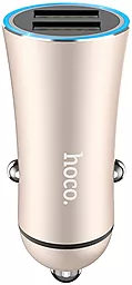Автомобильное зарядное устройство Hoco Z30A 2.4a 2xUSB-A ports car charger gold - фото Автомобильное зарядное устройство Hoco Z30A 2.4a 2xUSB-A ports car charger gold