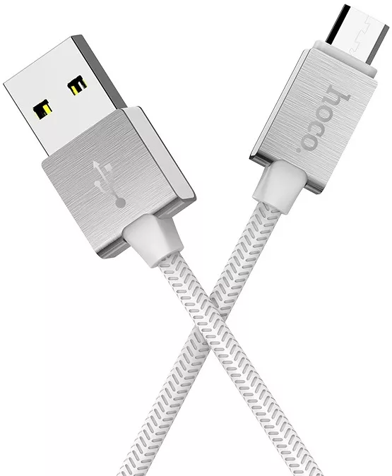 Кабель Hoco U49 Refined Steel USB-A - micro USB 12w 2.4a 1.2м cable White - фото 2