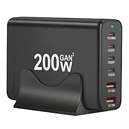 Сетевое зарядное устройство XoKo QC-220 220w Gan3 PD 4xUSB-C/USB-A ports charger black - фото Сетевое зарядное устройство XoKo QC-220 220w Gan3 PD 4xUSB-C/USB-A ports charger black