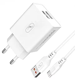 Мережевий зарядний пристрій SkyDolphin SC30T 2.1a 2xUSB-A ports home charger + USB-C cable white (MZP-000113)