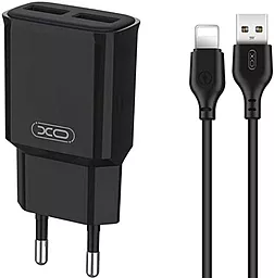 Мережевий зарядний пристрій XO L92C 2USB/2.4A + Lightning Cable Black