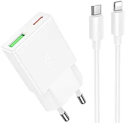 Мережевий зарядний пристрій Hoco N73 20w PD USB-C/USB-A ports charegr + USB-C to Lightning cable white - фото Мережевий зарядний пристрій Hoco N73 20w PD USB-C/USB-A ports charegr + USB-C to Lightning cable white