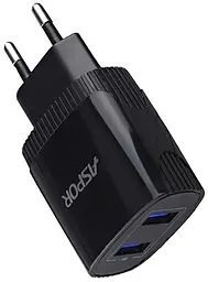 Сетевое зарядное устройство Aspor A811 2.4a 2xUSB-A ports fast charger black - фото Сетевое зарядное устройство Aspor A811 2.4a 2xUSB-A ports fast charger black