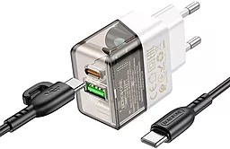 Сетевое зарядное устройство Borofone BA80A 20w PD/QC USB-C/USB-A ports + USB-C to USB-C cable home charger transparent black