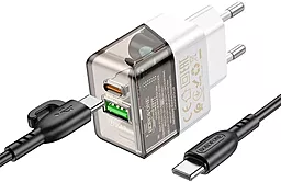 Сетевое зарядное устройство Borofone BA80A Scenery 20w PD USB-C/USB-A ports charger + USB-C to USB-C cable transparent black - фото Сетевое зарядное устройство Borofone BA80A Scenery 20w PD USB-C/USB-A ports charger + USB-C to USB-C cable transparent black