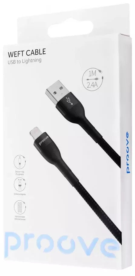 Кабель Proove Weft Weft USB-A - Lightning 12w 2.4a 1м cable Black (CCWF20001101) - фото 7