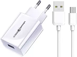 Мережевий зарядний пристрій Usams T22 18w QC3.0 USB-A home charger + micro USB cable white (US-CC083) - фото Мережевий зарядний пристрій Usams T22 18w QC3.0 USB-A home charger + micro USB cable white (US-CC083)
