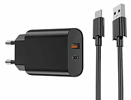 Сетевое зарядное устройство WIWU Wi-U002 20w PD/QC USB-C/USB-A ports home charger + USB-C cable black - фото Сетевое зарядное устройство WIWU Wi-U002 20w PD/QC USB-C/USB-A ports home charger + USB-C cable black