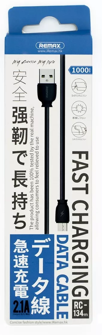 Кабель Remax Fast USB-A - micro USB 12w 2.4a 1м cable Black (RC-134m) - фото 2