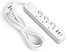 Мережевий фільтр (подовжувач) Videx ONCORD 4000w 16a 3м 3 розетки 2xUSB-A/USB-C з вимикачем білий (VF-PD33G2U1C-W	)